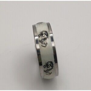 Mens White And Black Dragon Stainless Steel Fashion Ring Band U.S Size 10